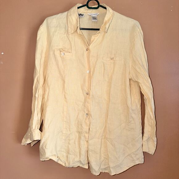 Richard Malcom Women's 100% Irish Linen Yellow Button Down Long Sleeve Shirt - Picture 1 of 8